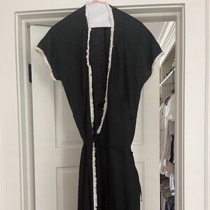 Max Mara Weekend Black Midi Wrap Dress with White Fringe Edging - Size M